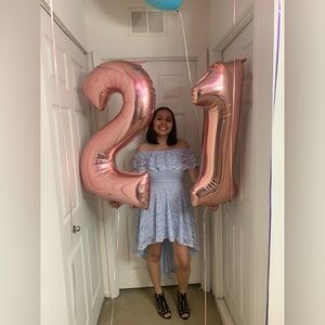 Like New Windsor Baby Blue Off The Shoulder High Low Dress